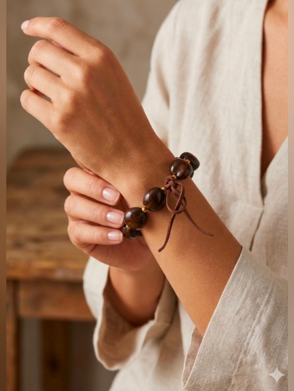 Kukui Nut Tigers Eye Stretch Bracelet Brown
